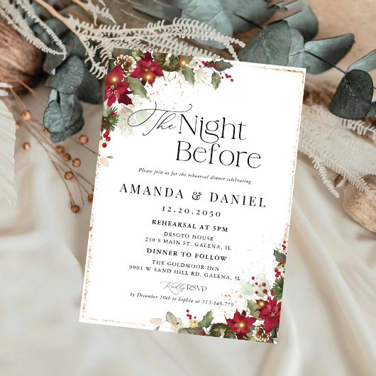 Rustieke Pine Poinsettia repetitie diner uitnodigi Kaart