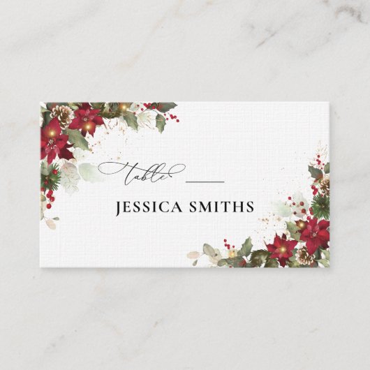 Rustieke Pine Poinsettia Wedding Flat Place Card Plaatskaartje (Voorkant)