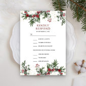 Rustieke Pine Rode Bloemen Kerstbruiloft RSVP Kaartje