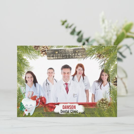 Rustieke Pine Tandarts Foto Zakelijke Groet Feestdagenkaart (Staand voorkant)