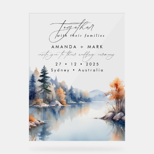 Rustieke Pine Tree Adventure bruiloft Acryl Bord (Voorkant)