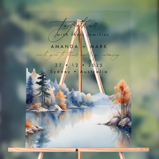 Rustieke Pine Tree Adventure bruiloft Acryl Bord (Neutraal)