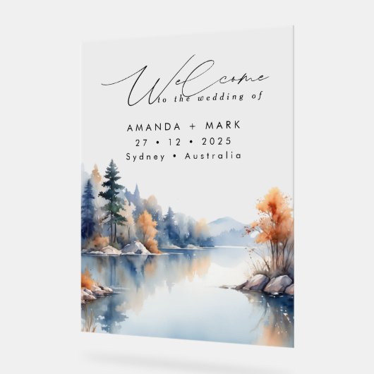 Rustieke Pine Tree Adventure bruiloft Acryl Bord (Hoek)