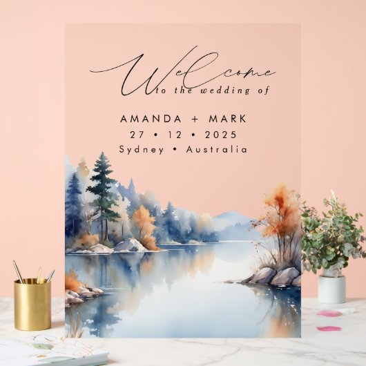 Rustieke Pine Tree Adventure bruiloft Acryl Bord (Huwelijk)