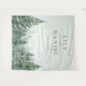 Rustieke Pine Tree Forest bruiloft foto achtergron Wandkleed (Voorkant (horizontaal))