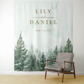 Rustieke Pine Tree Forest bruiloft foto achtergron Wandkleed (In situ)