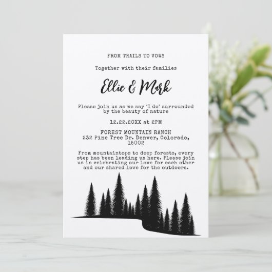 Rustieke Pine Tree Forest Outdoor Wedding Kaart (Staand voorkant)