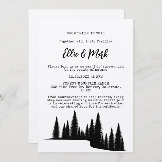 Rustieke Pine Tree Forest Outdoor Wedding Kaart (Voorkant / Achterkant)