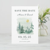 Rustieke Pine Tree Foto Bruiloft Save the Date Kaart (Staand voorkant)