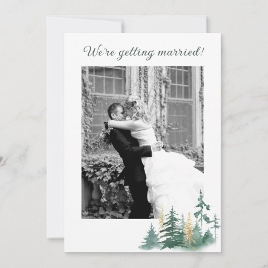 Rustieke Pine Tree Foto Bruiloft Save the Date Kaart (Achterkant)