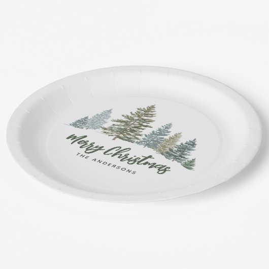 Rustieke Pine Tree Kerstmis Papieren Bordje (Gekanteld)