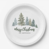 Rustieke Pine Tree Kerstmis Papieren Bordje (Voorkant)