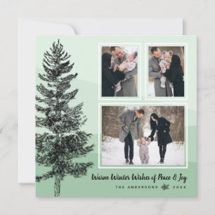 Rustieke Pine Tree Mint 3-foto collage begroeting Feestdagenkaart
