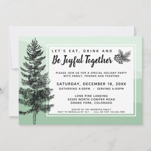 Rustieke Pine Tree Mint Vakantie Diner / Feest Kaart (Voorkant)