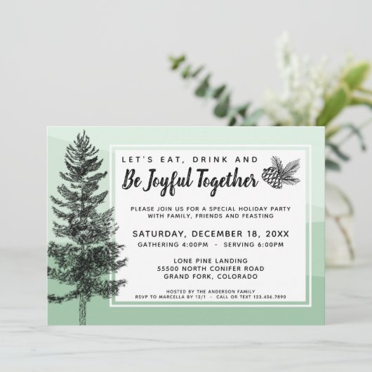 Rustieke Pine Tree Mint Vakantie Diner / Feest Kaart (Staand voorkant)