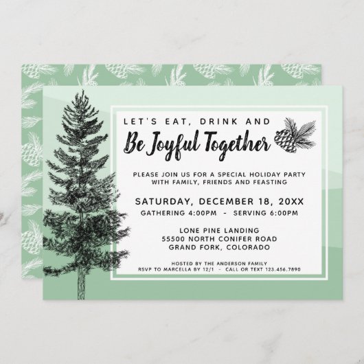 Rustieke Pine Tree Mint Vakantie Diner / Feest Kaart (Voorkant / Achterkant)