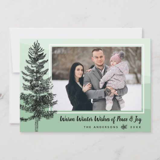 Rustieke Pine Tree Mint Vakantie Foto Wenskaart Feestdagenkaart (Voorkant)