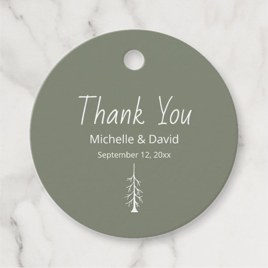 Rustieke Pine Tree Sage Green Wedding Dank u Bedankjes Labels (Voorkant)