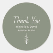 Rustieke Pine Tree Sage Green Wedding Dank u Ronde Sticker (Voorkant)