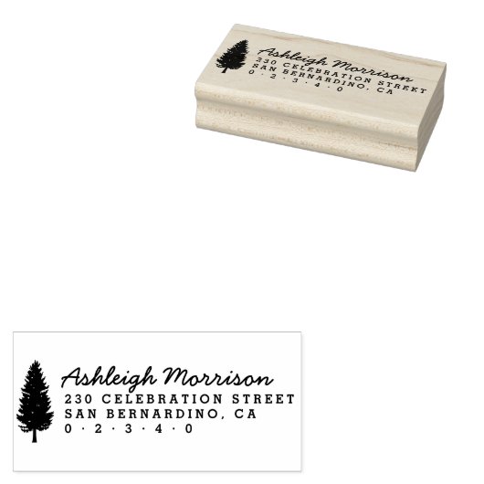 Rustieke Pine Tree Script naam & retour adres Rubberstempel (Gestempeld)