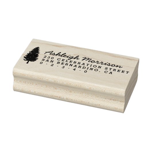 Rustieke Pine Tree Script naam & retour adres Rubberstempel (Stempel)