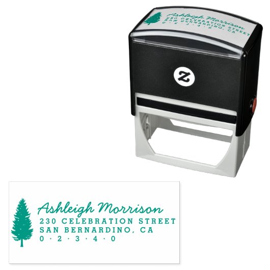 Rustieke Pine Tree Script naam & retour adres Zelfinktende Stempel (In situ)