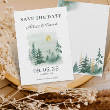 Rustieke Pine Tree Winter Bruiloft Save the Date