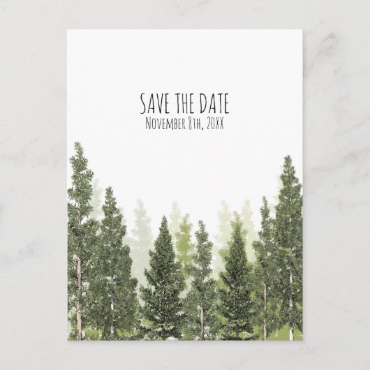Rustieke Pine Trees Eenvoudig Land Save the Date Aankondigingskaart (Voorkant)