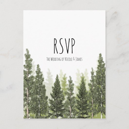 Rustieke Pine Trees Eenvoudige Country Wedding RSV Uitnodiging Briefkaart (Voorkant)