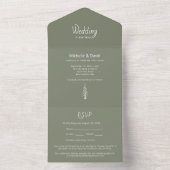 Rustieke Pine Trees Eenvoudige Sage Green Wedding All In One Uitnodiging (Binnen)