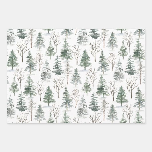 Rustieke Pine Trees Forest Waterverf Winter Inpakpapier Vel (Voorkant 2)