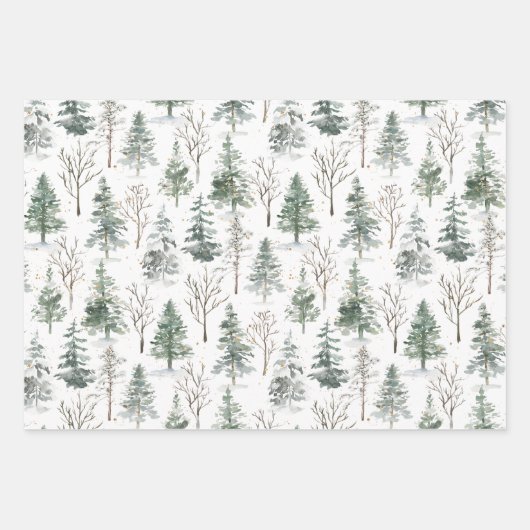 Rustieke Pine Trees Forest Waterverf Winter Inpakpapier Vel (Voorkant)