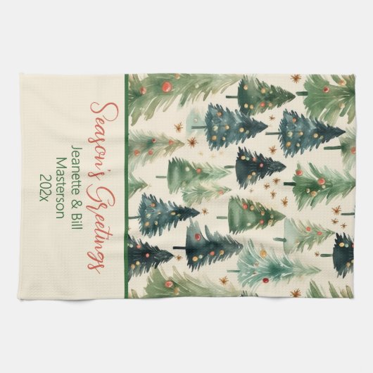 Rustieke Pine Trees Kerst Keuken Handdoeken (Horizontaal)