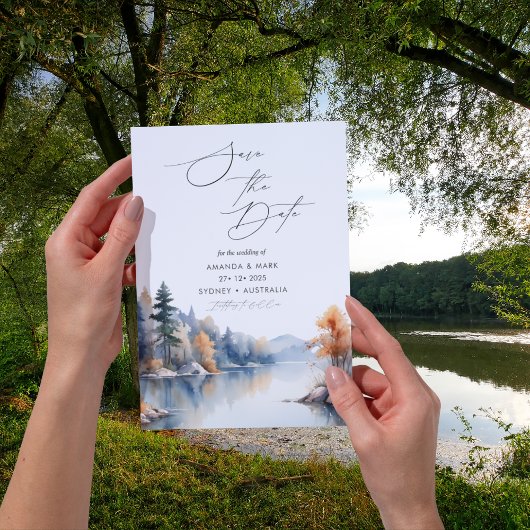 Rustieke Pine Trees Wedding Save the Date Kaart