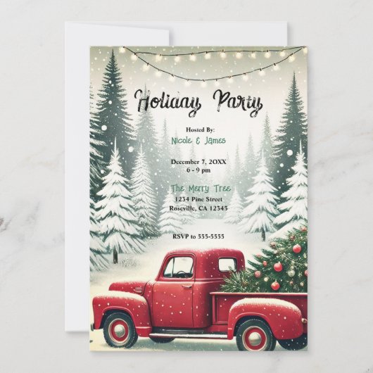 Rustieke Pine Trees Winter Red Truck Christmas Par Kaart (Voorkant)