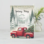 Rustieke Pine Trees Winter Red Truck Christmas Par Kaart (Staand voorkant)