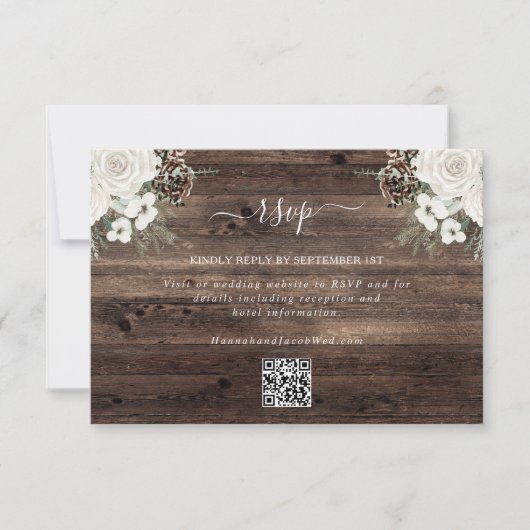 Rustieke Pine Winter Wedding QR Code RSVP Card (Voorkant)
