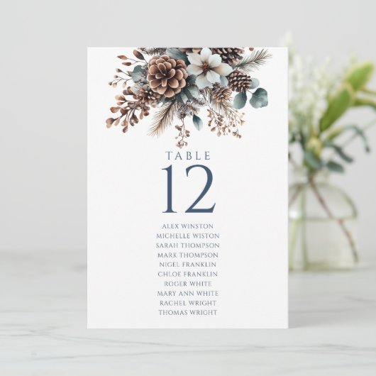 Rustieke Pinecone Bloemen Tafel Nummer Zitting Gra Kaart (Staand voorkant)