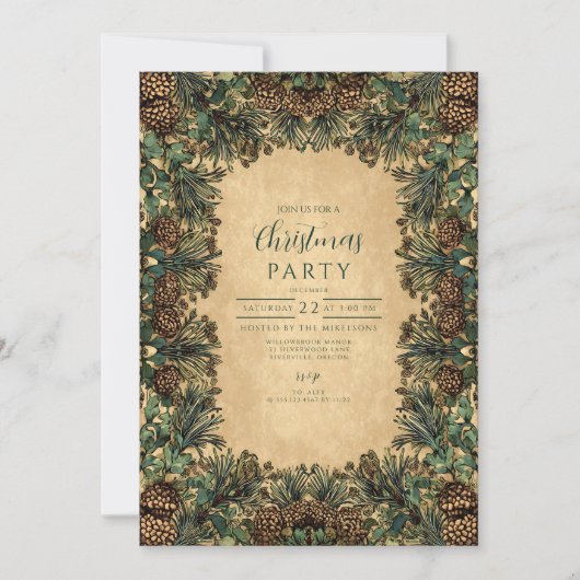 Rustieke Pinecone Botanische Kerstmis Kaart (Voorkant)