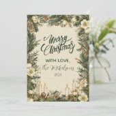 Rustieke Pinecone Candle Kerstmis Feestdagenkaart (Staand voorkant)