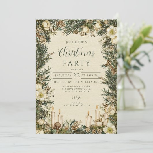 Rustieke Pinecone Candle Kerstmis Kaart (Staand voorkant)