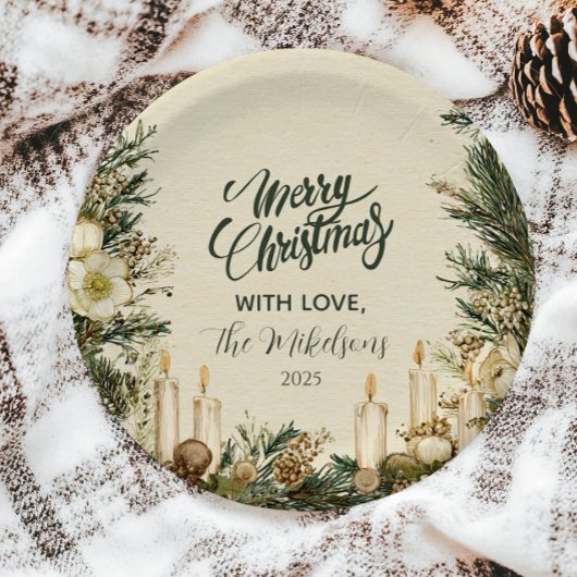 Rustieke Pinecone Candle Kerstmis Papieren Bordje