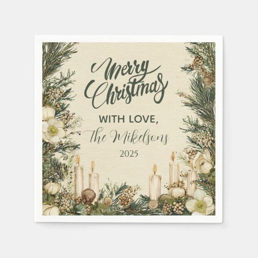 Rustieke Pinecone Candle Kerstmis Servet (Voorkant)