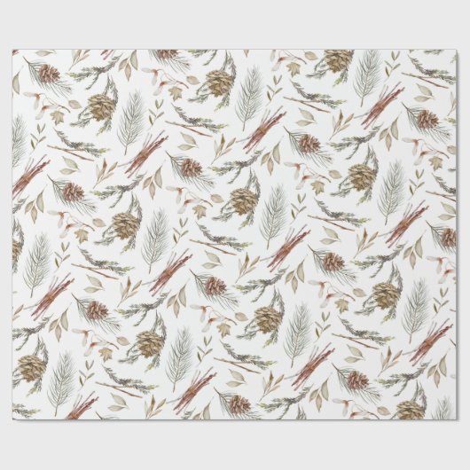 Rustieke Pinecone & Evergreen Kerstmis Cadeaupapier (Vlak)