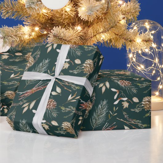Rustieke Pinecone & Evergreen Kerstmis Cadeaupapier (Feestdagen)