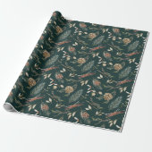 Rustieke Pinecone & Evergreen Kerstmis Cadeaupapier (Uitgerold)