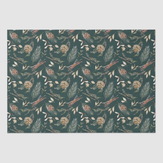 Rustieke Pinecone & Evergreen Kerstmispapier Tissuepapier (Voorkant)