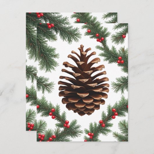 Rustieke Pinecone Flat Holiday Kaart – Boerderij C (Voorkant / Achterkant)