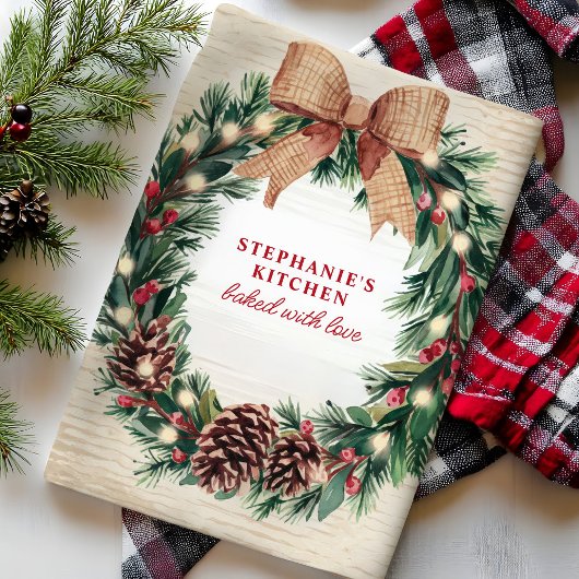 Rustieke Pinecone Kerstkrans gepersonaliseerd Theedoek