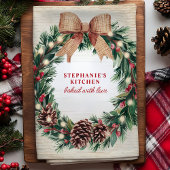 Rustieke Pinecone Kerstkrans gepersonaliseerd Theedoek